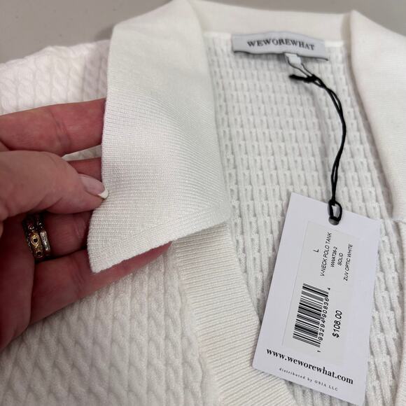 NWT WeWoreWhat Women's V-Neck Polo Tank Soft Knit Optic White Large Beach Summer - Picture 5 of 11